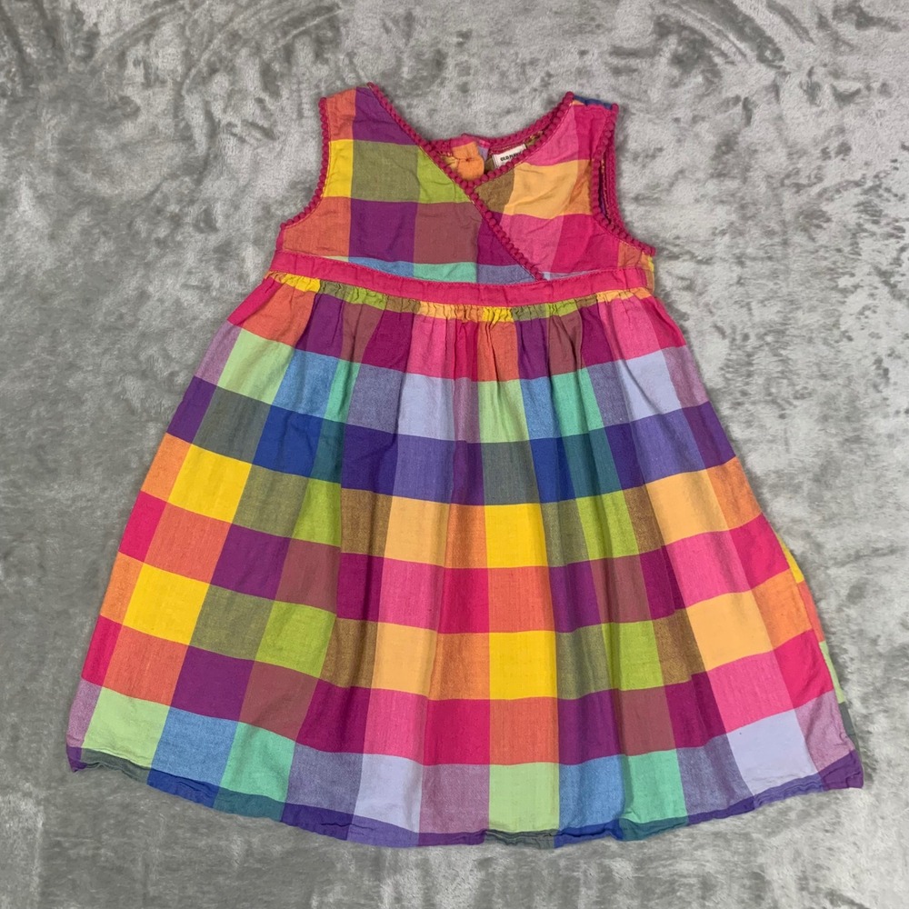 Old Navy 4T Toddler Girls Rainbow Plaid Madras Summer Dress 100% Cotton Pink